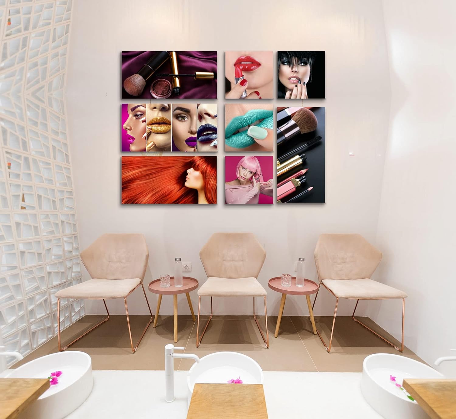 Ideas creativas In- Set de 8 Cuadro Decorativos Para Estetica o Spa Salon de Belleza Maquillaje-Decoracion Moderna-Canvas - Imagen 5