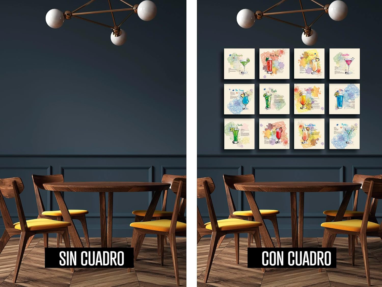 Ideas Creativas In Set de 12 Cuadro Decorativos Para Bar Los Mejores Cocteles-Recetas-Cantinas-Canvas - Imagen 5
