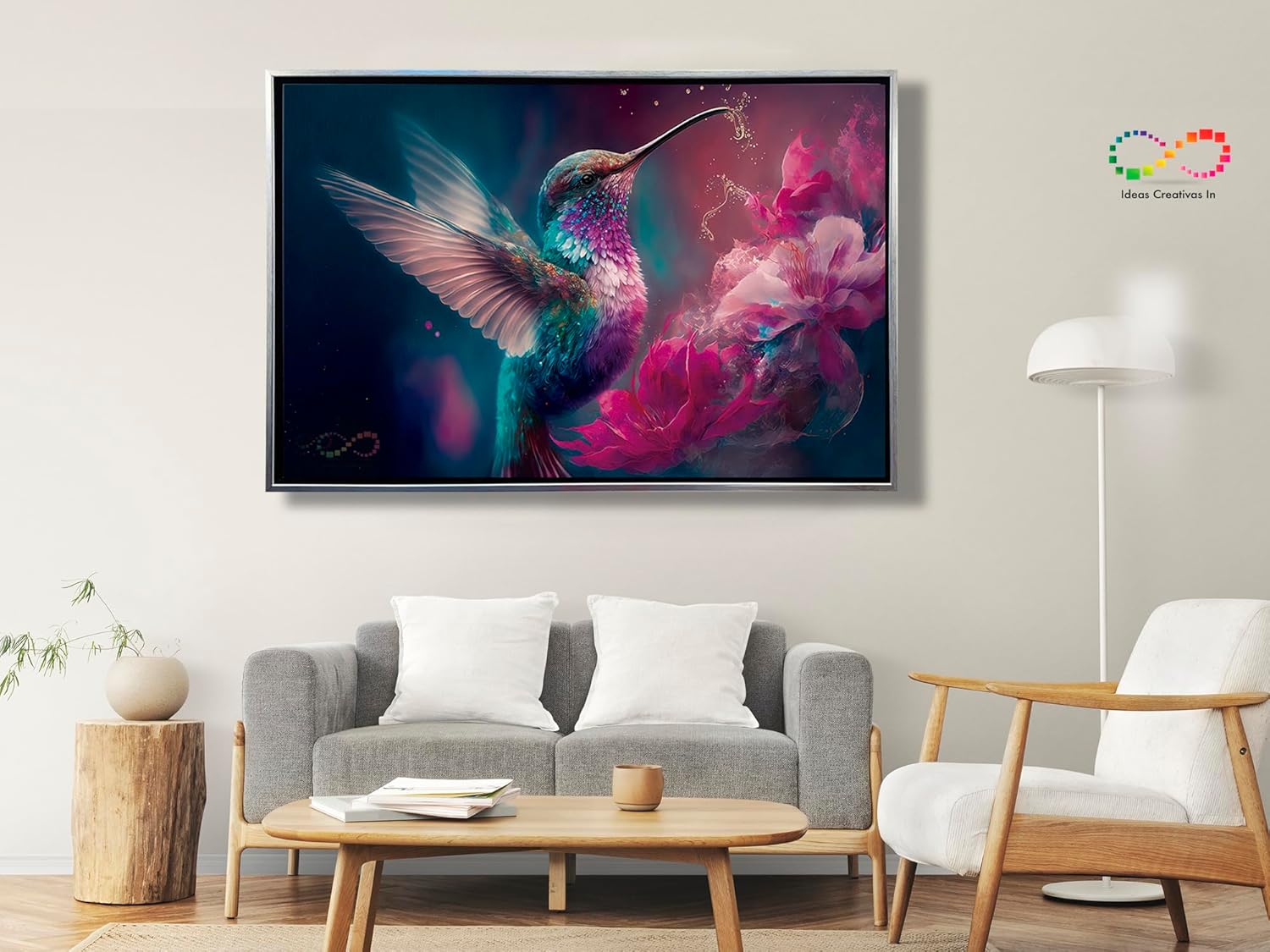 Ideas Creativas In-Cuadro Decorativo Moderno Con Marco Flotante Colibri Magico Volando Flores- Tipo Galeria-120 cm x 80 cm (plata) (copia) - Imagen 2