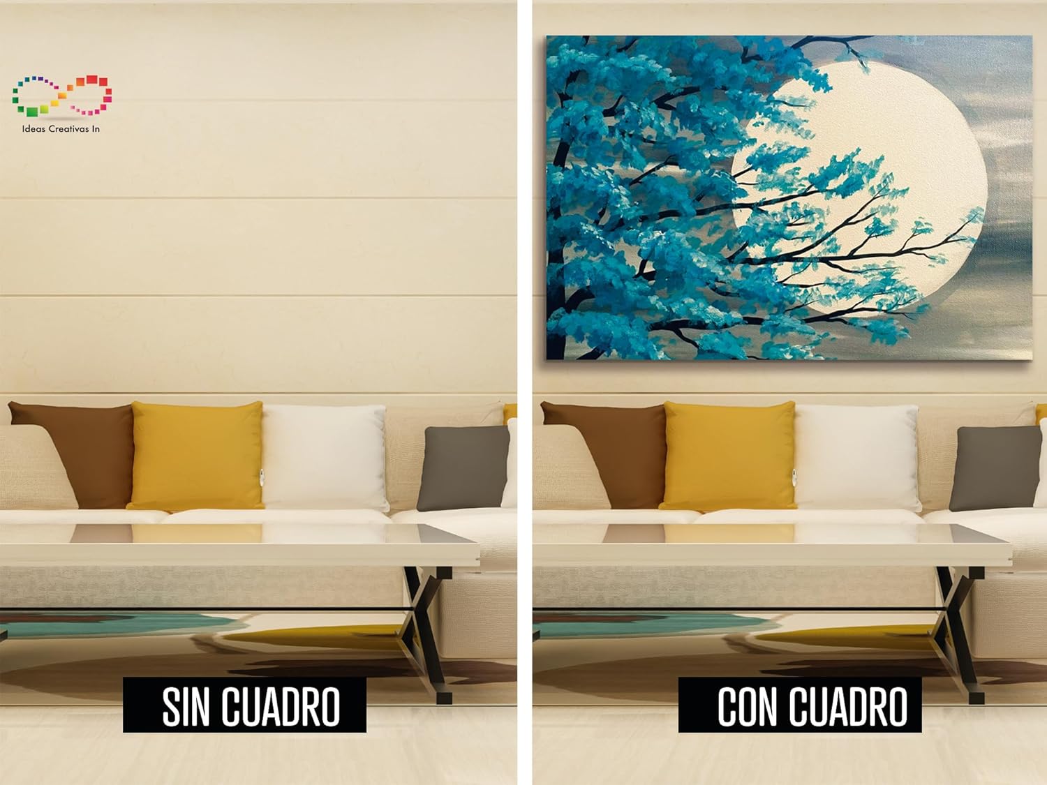 Ideas creativas In-Cuadro decorativo moderno para sala Arbol turquesa con luna-Canvas-120 x 80 cm - Imagen 7