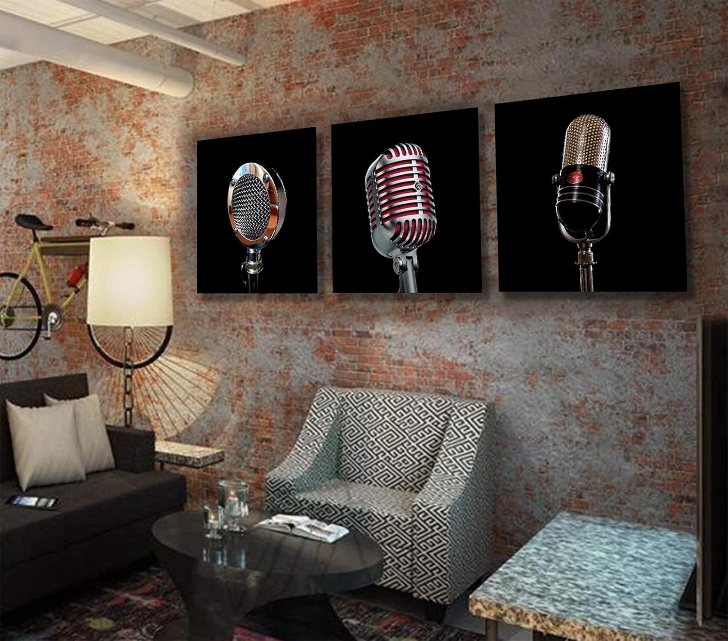 Set de 3 Cuadros Decorativos para Sala o recamara, micrófonos - Imagen 2