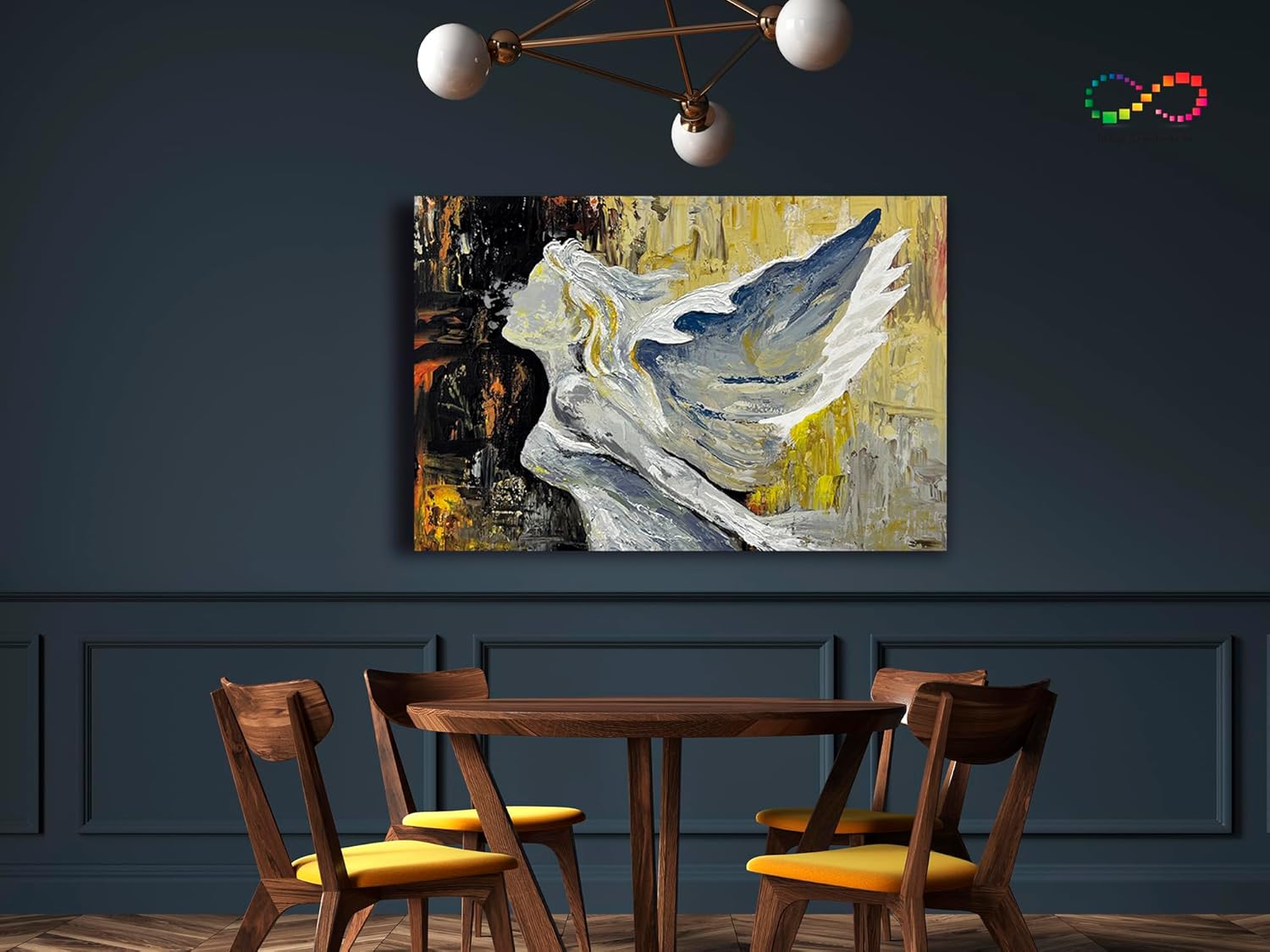 Ideas creativas In Cuadro Decorativo Canvas Para Recamara Sala o Comedor Angel Abstracto Ocre- Guardian Minimalista 120 x 80 cm - Imagen 3