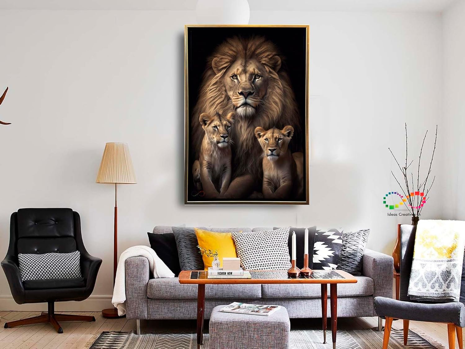 Ideas creativas In-Cuadro Decorativo Moderno Con Marco Oro Para Sala Recamara Oficina o Comedor Rey Leon y Cachorros-Decoracion Vertical-80 x 120 cm - Imagen 2