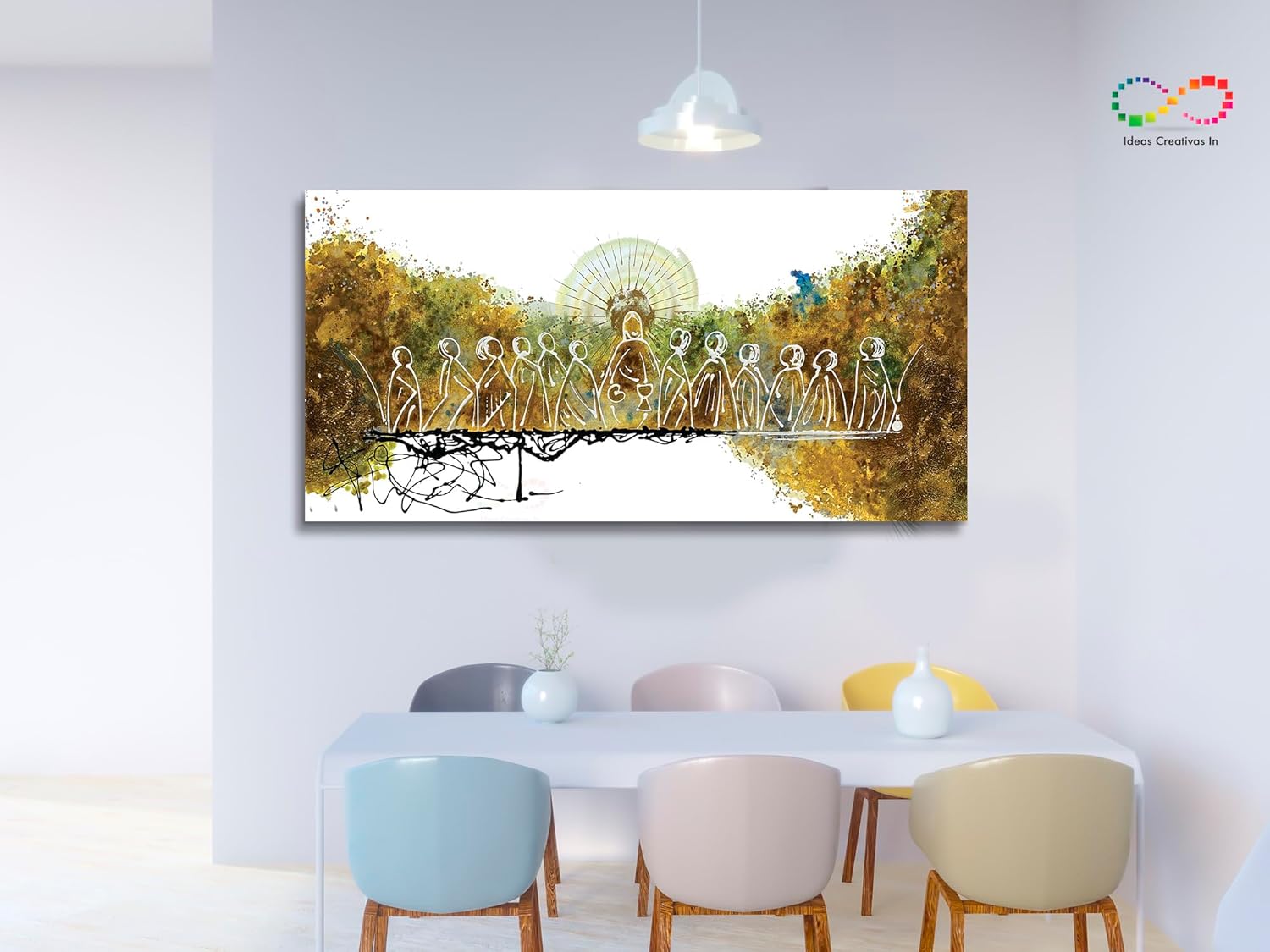Ideas Creativas In | Cuadro Decorativo Canvas | Cena Sagrada Abstracta Moderna Tonos Ocre | Ultima Cena Sagrada | Diferentes Medidas | Decoración | Cuadro para Comedor | Cocina | Listo para Colgar | Tipo Galería 140 cm x 70 cm - Imagen 8