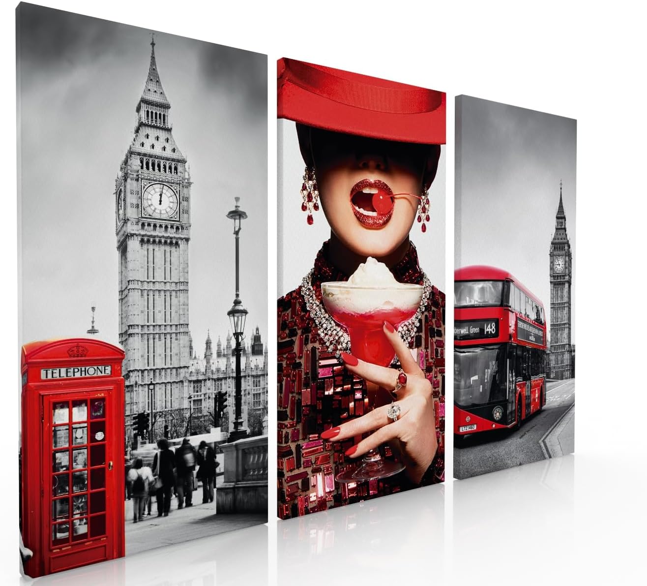 Ideas creativas in Set de 3 Cuadros Decorativos Modernos en Tela Mujer Sexy Londres-Lienzo Sublimacion-Decoracion Sala-Dormitorio-Oficina-130x80 cm