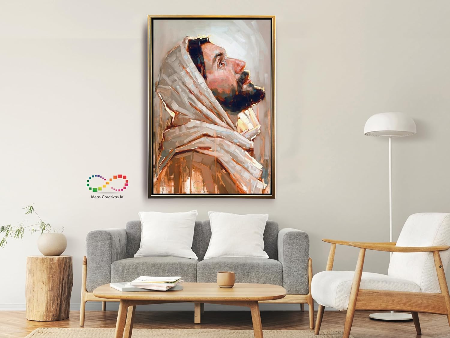 IIdeas Creativas In Cuadro Decorativo Lienzo Canvas Moderno Con Marco Cara Jesus Cristo Con Efecto Pintura Espatula Calidad Premium (Oro) - Imagen 8