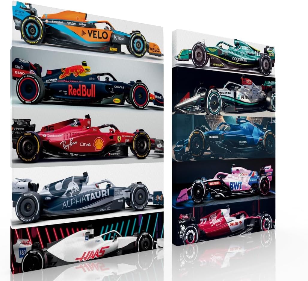 Ideas creativas In- Set de 2 Cuadros Decorativos Para Sala Recamara Comedor oficina Automovilismo Formula-Equipo-Moderno- 164 x 90 cm