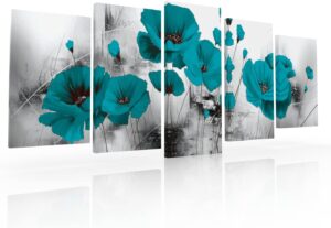 Set de 5 Cuadros Decorativos Modernos Para Sala Flor Turquesa