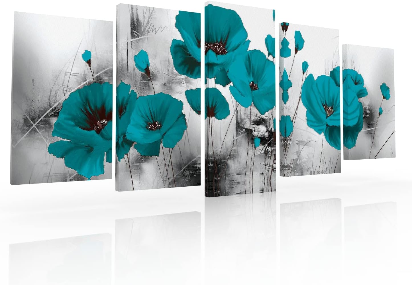 Set de 5 Cuadros Decorativos Modernos Para Sala Flor Turquesa