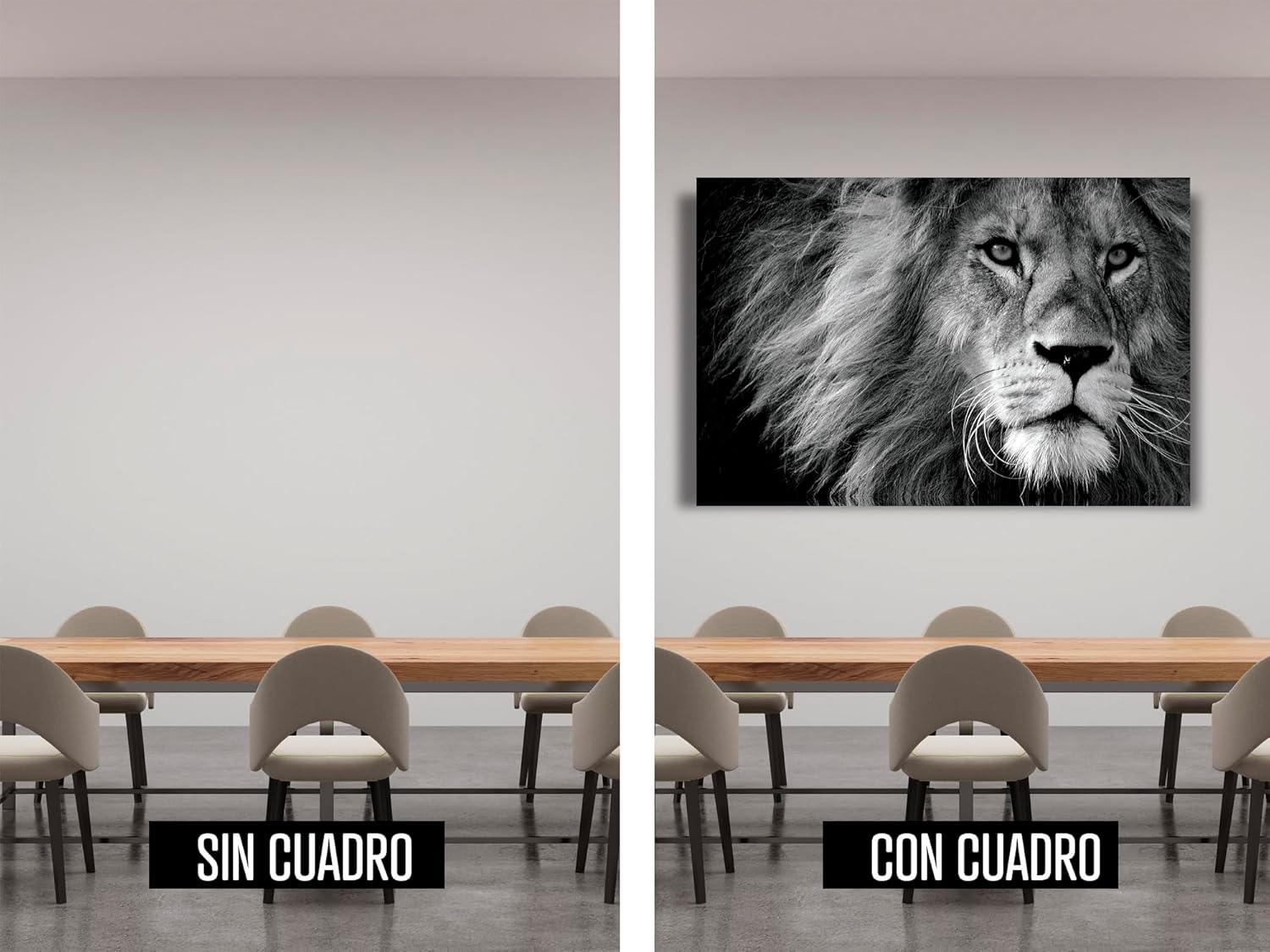 Ideas Creativas In-Cuadro decorativo moderno para sala recamara o comedor cara Leon-Blanco y Negro-Sublimacion-120 cm x 80 cm - Imagen 5