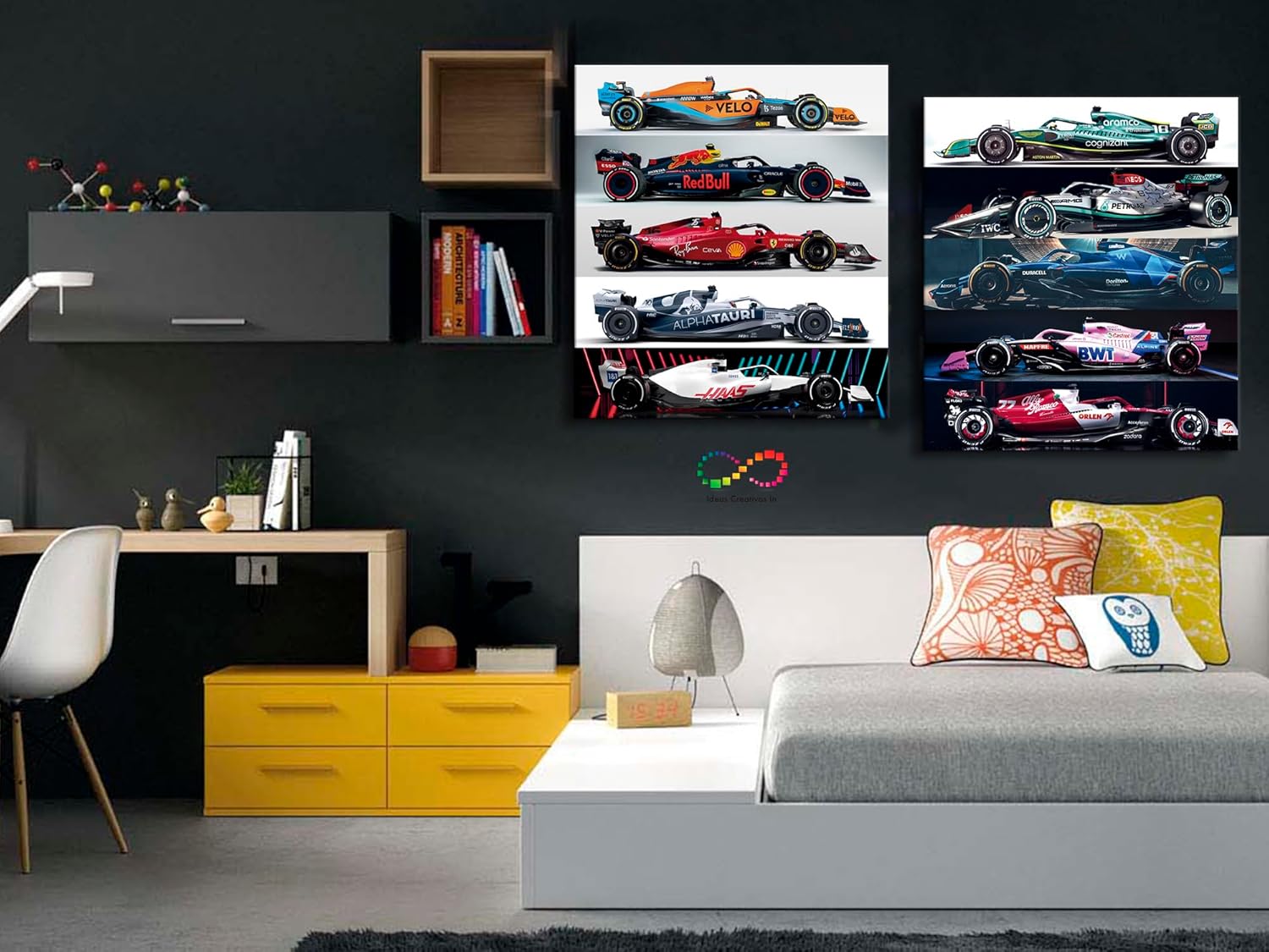 Ideas creativas In- Set de 2 Cuadros Decorativos Para Sala Recamara Comedor oficina Automovilismo Formula-Equipo-Moderno- 164 x 90 cm - Imagen 5