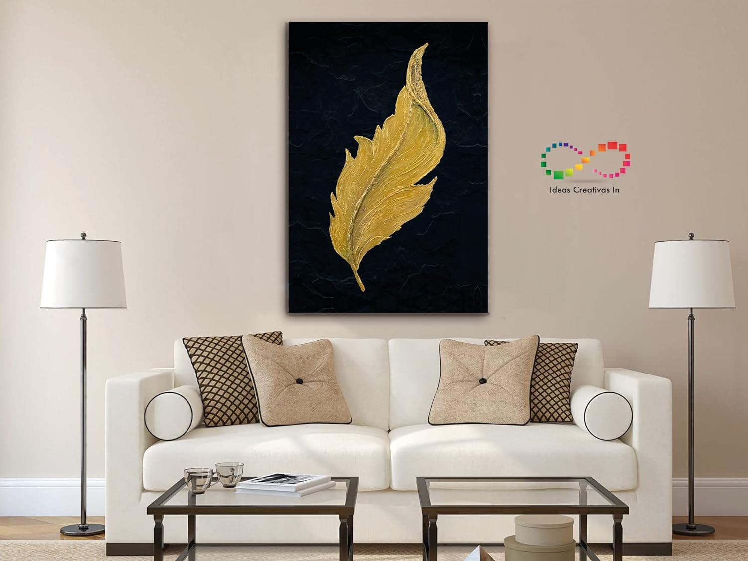 Cuadro Decorativo Canvas Para Recamara Sala o Comedor Pluma Dorada - Imagen 5