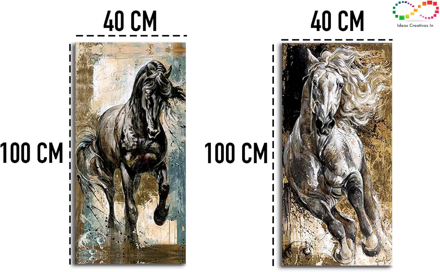 Ideas Creativas In- Set de 2 Cuadros Decorativos Para Sala Recamara Comedor oficina Caballos Galopando-Textura Oleo-Modernos-Canvas 2pz 40 x 100 cm - Imagen 6