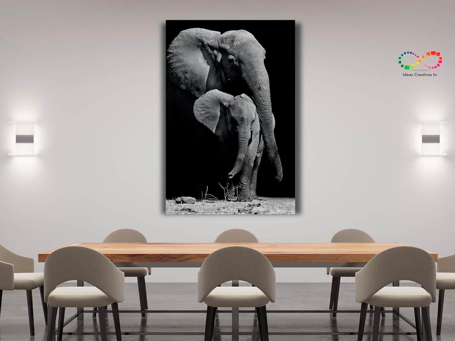 Cuadro Decorativo Moderno Para Sala Recamara o Comedor Elefante Protector-Decoracion-Canvas- Elefantes Mama y Elefantito Blanco y Negro-Ideas Creativas In - Imagen 4