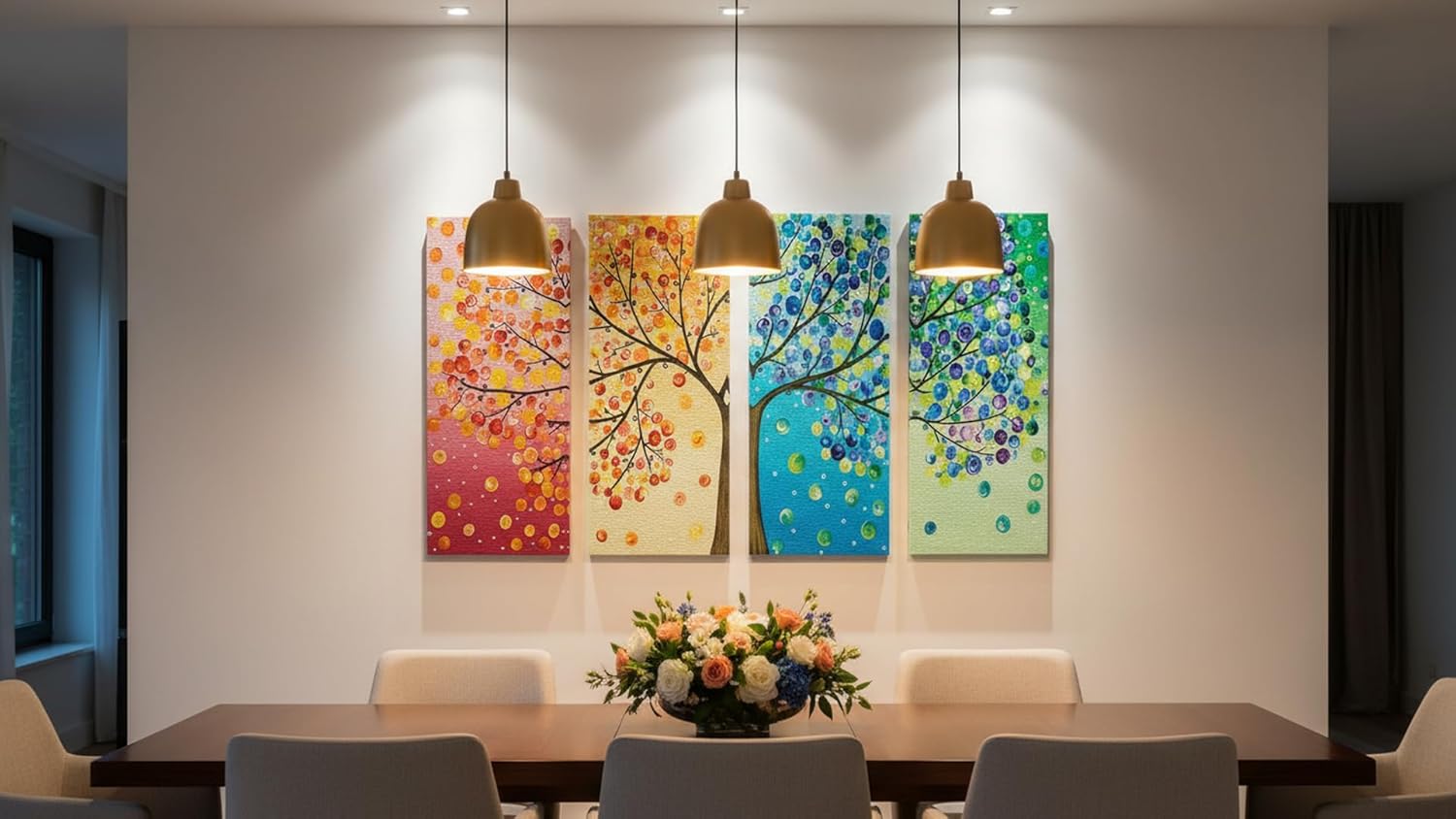 Ideas Creativas In-Set de 4 Cuadros Decorativos Modernos Arbol De La Vida 4 Estaciones, Decoracion Sala Comedor Recamara Oficina-Canvas- 130 cm x 80 cm - Imagen 2