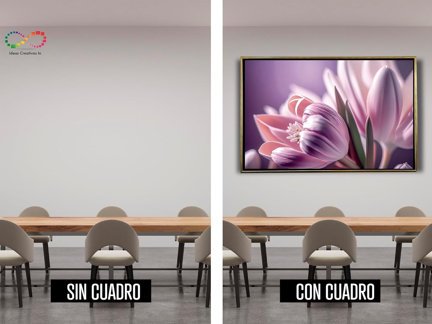 Ideas Creativas In- Cuadro Decorativo Moderno Con Marco Flotante Para Sala Recamara Oficina Flor Tulipan !20 cm x 80 cm Fores- Canvas (oro) - Imagen 8