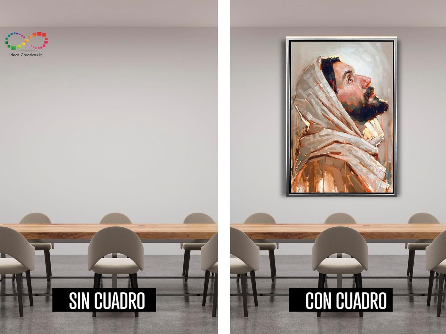IIdeas Creativas In Cuadro Decorativo Lienzo Canvas Moderno Con Marco Cara Jesus Cristo Con Efecto Pintura Espatula Calidad Premium (Oro) - Imagen 6