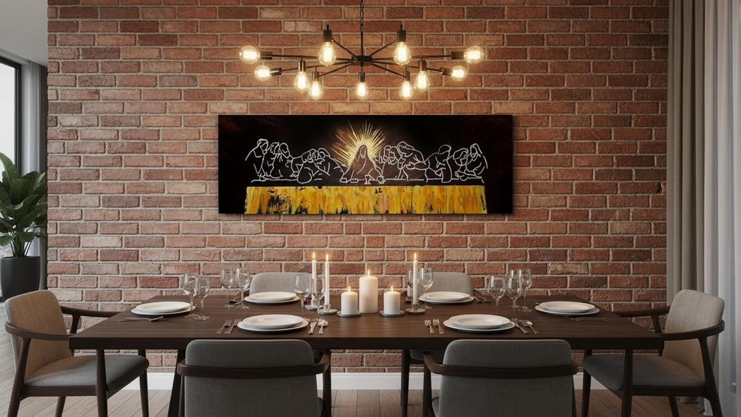 Ideas Creativas in- Cuadro Decorativo Moderno para Comedor Ultima Cena Sagrada Cafe-Panoramico- Sublimacion Sarga- detalles en Polioleo oro-150x50 cm - Imagen 2