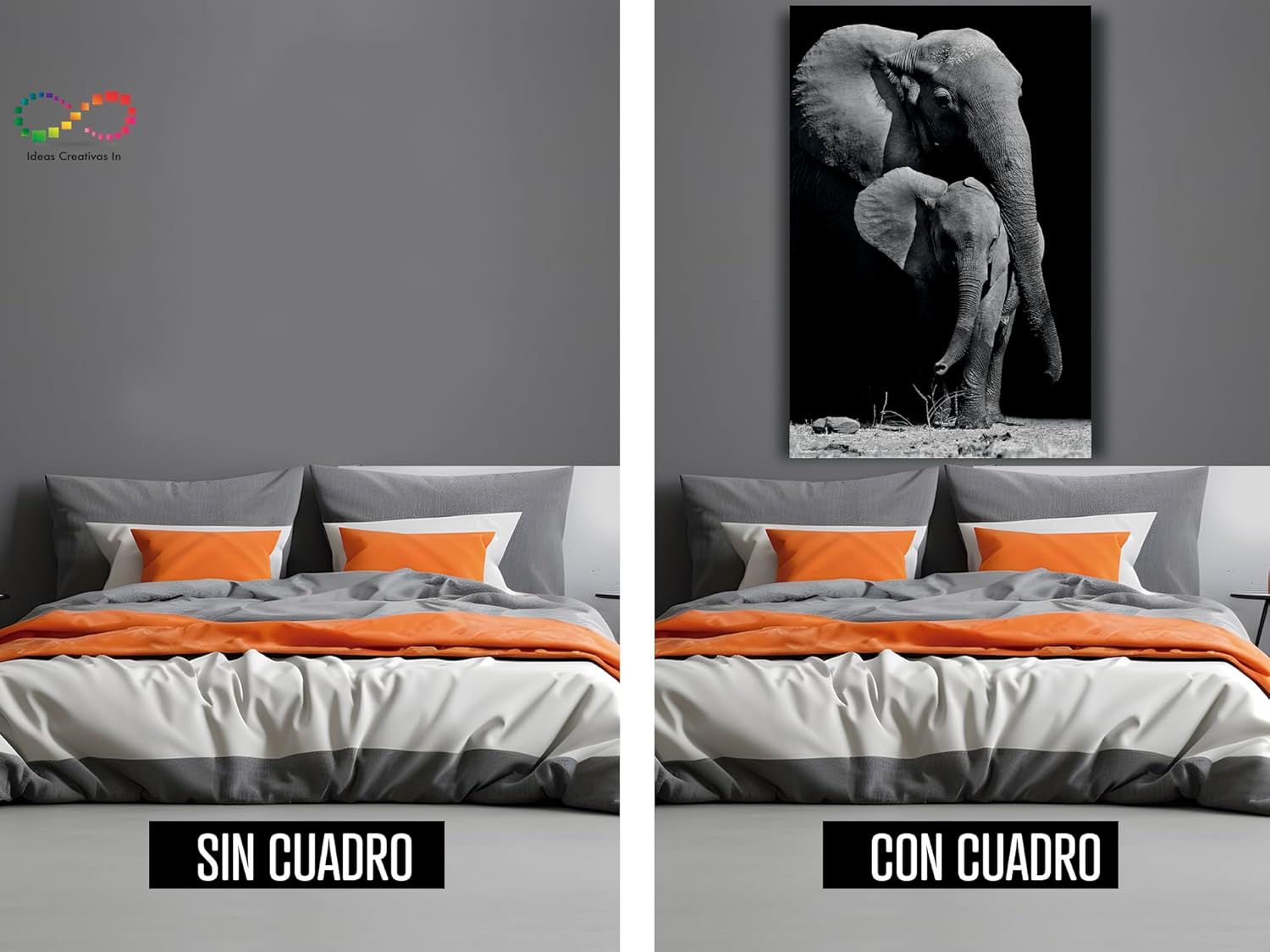 Cuadro Decorativo Moderno Para Sala Recamara o Comedor Elefante Protector-Decoracion-Canvas- Elefantes Mama y Elefantito Blanco y Negro-Ideas Creativas In - Imagen 6