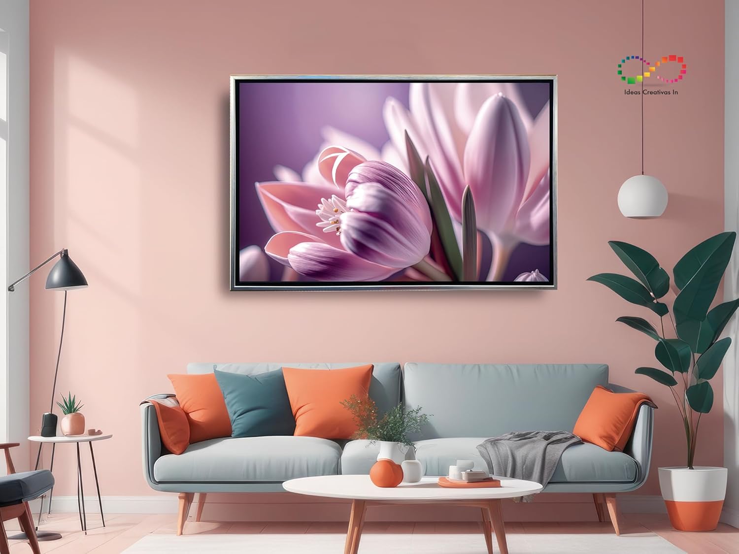 Ideas Creativas In- Cuadro Decorativo Moderno Con Marco Flotante Para Sala Recamara Oficina Flor Tulipan !20 cm x 80 cm Fores- Canvas (plata) - Imagen 2