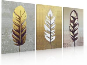 Ideas Creativas In- Set de 3 Cuadros Decorativos Para Recamara Sala Comedor Oficina Estudio Plumas...