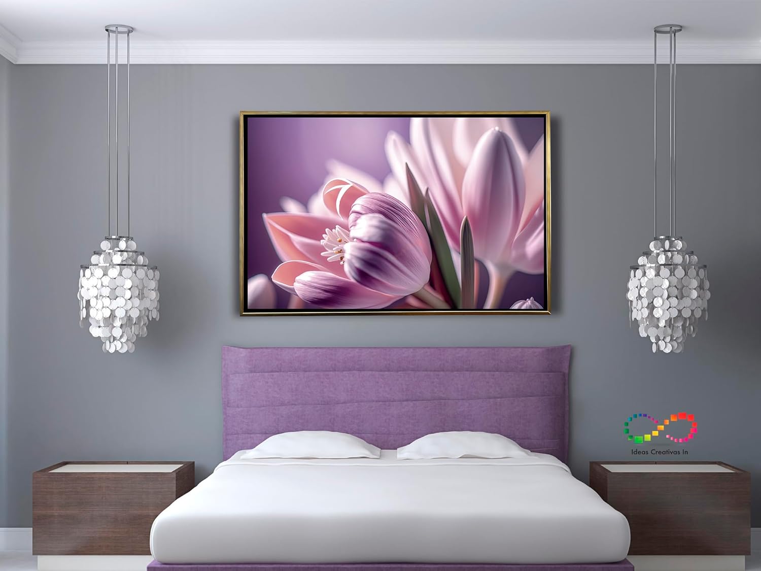 Ideas Creativas In- Cuadro Decorativo Moderno Con Marco Flotante Para Sala Recamara Oficina Flor Tulipan !20 cm x 80 cm Fores- Canvas (oro) - Imagen 5