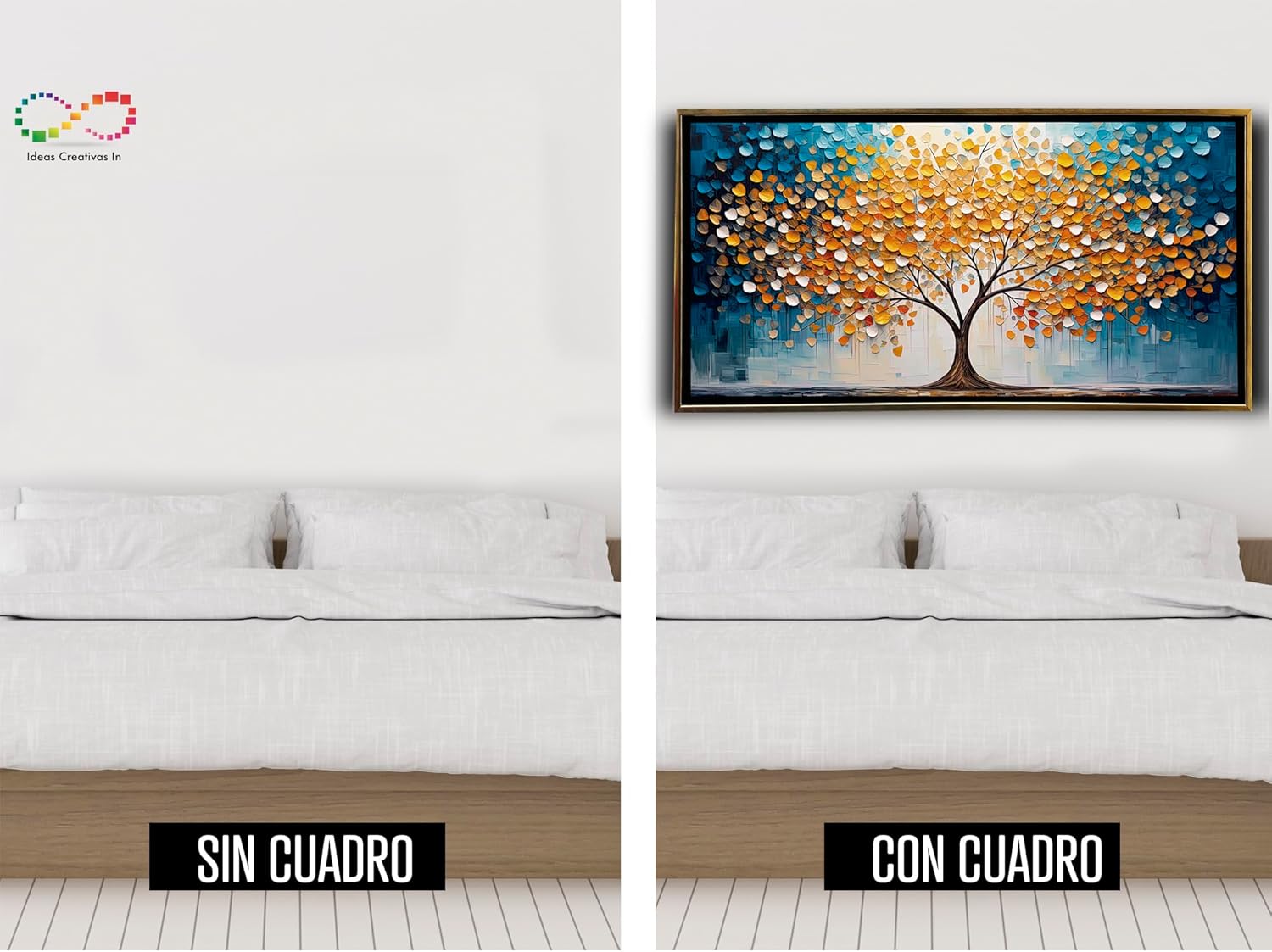 Ideas Creativas In-Cuadro Decorativo Canvas Con Marco Flotante Para Sala Recamara Oficina Arbol Real Color Ideas Creativas In 140 X 70 CM(Oro)-Textura Oleo - Imagen 9