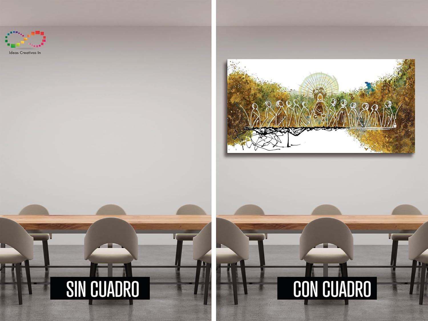 Ideas Creativas In | Cuadro Decorativo Canvas | Cena Sagrada Abstracta Moderna Tonos Ocre | Ultima Cena Sagrada | Diferentes Medidas | Decoración | Cuadro para Comedor | Cocina | Listo para Colgar | Tipo Galería 140 cm x 70 cm - Imagen 5