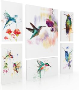 Set de 6 Cuadros Decorativos en Canvas Para Sala Recamara o ComedorColibris Acuarela Ideas...