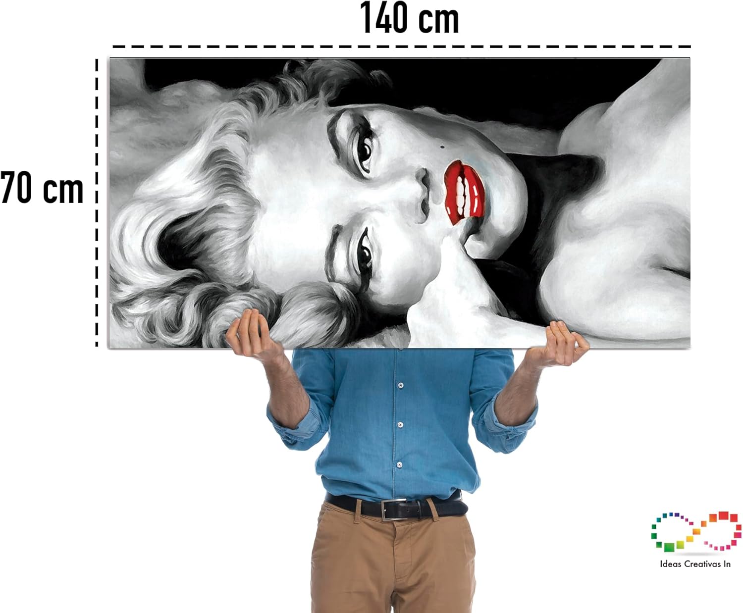 Ideas Creativas In-Cuadro decorativo moderno para sala recamara o comedor Marilyn Monroe-Blanco y Negro-140 x 70 - Imagen 7
