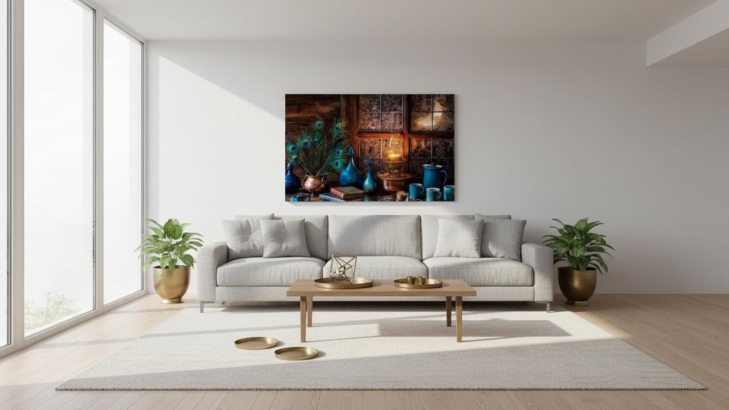 Ideas Creativas in-Cuadro Artístico sobre Lienzo HD - Bodegón Vintage con Plumas de Pavo Real - Tela Sublimada Bastidor de Madera - Decoración Premium 120 x 80 cm - Imagen 5