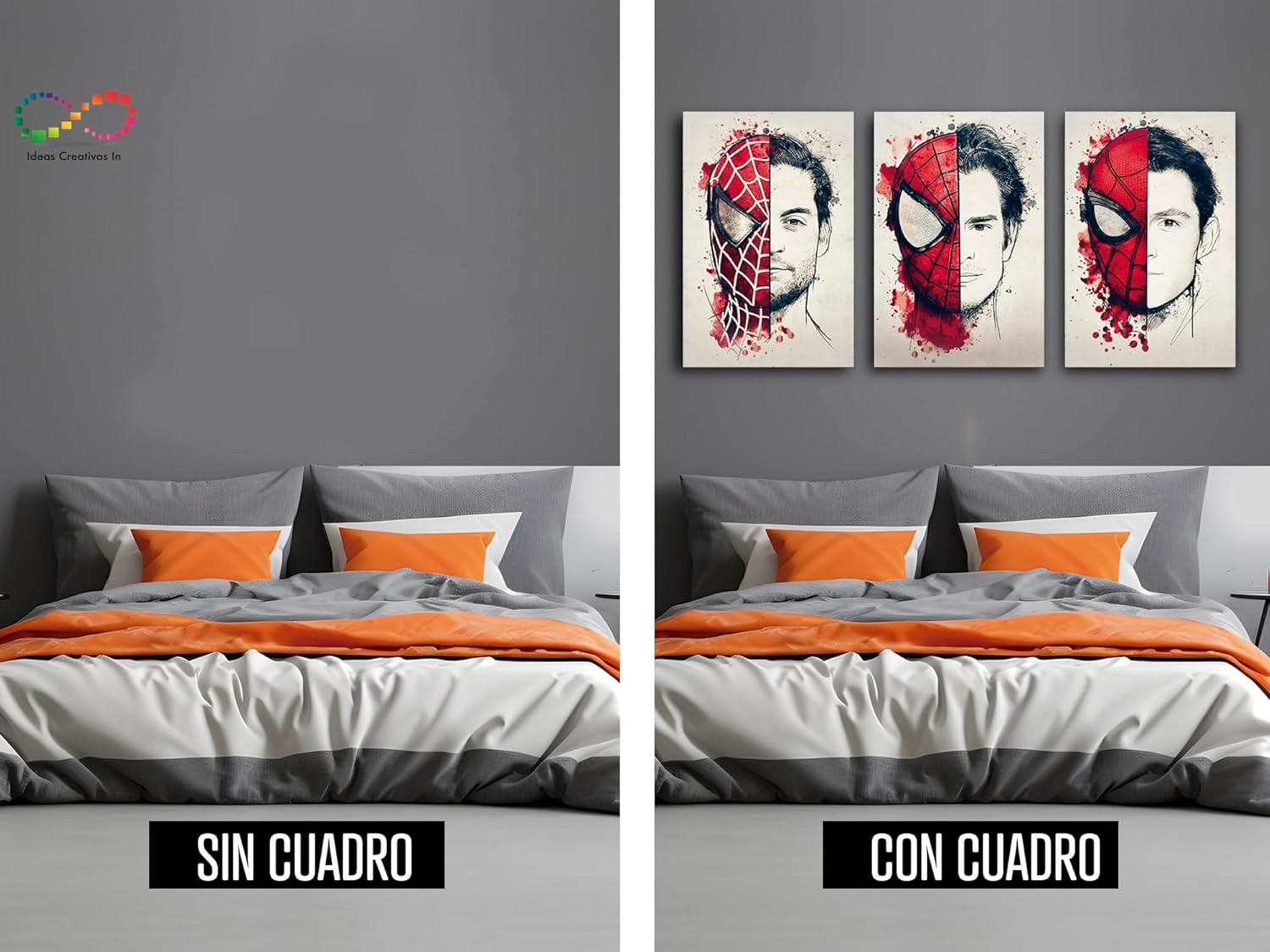 Set de 3 Cuadros Decorativos Para Recamara Hombre Araña Generación - Imagen 7