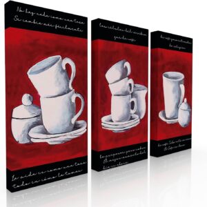 Set de 3 cuadros decorativos para cocina o comedor tazas rojas