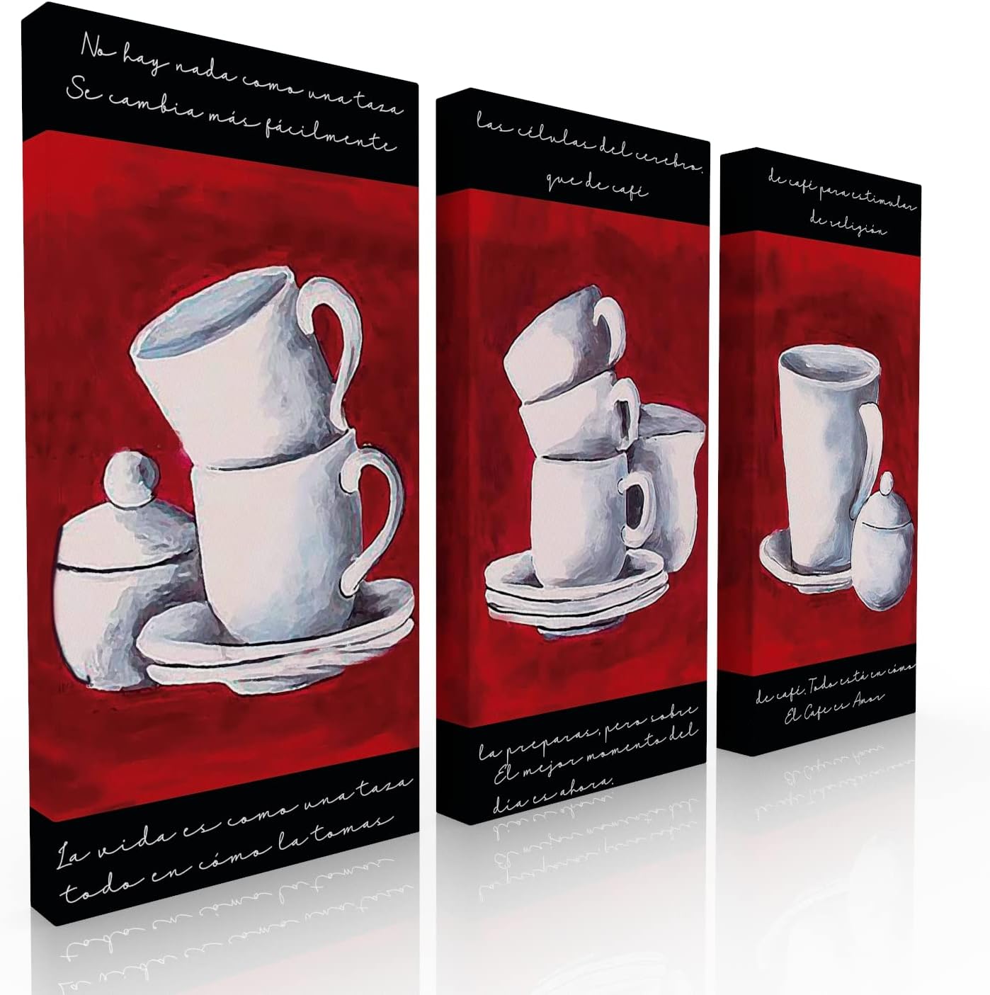 Set de 3 cuadros decorativos para cocina o comedor tazas rojas