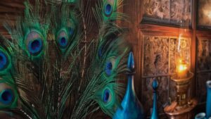 Ideas Creativas in-Cuadro Artístico sobre Lienzo HD - Bodegón Vintage con Plumas de Pavo Real -...
