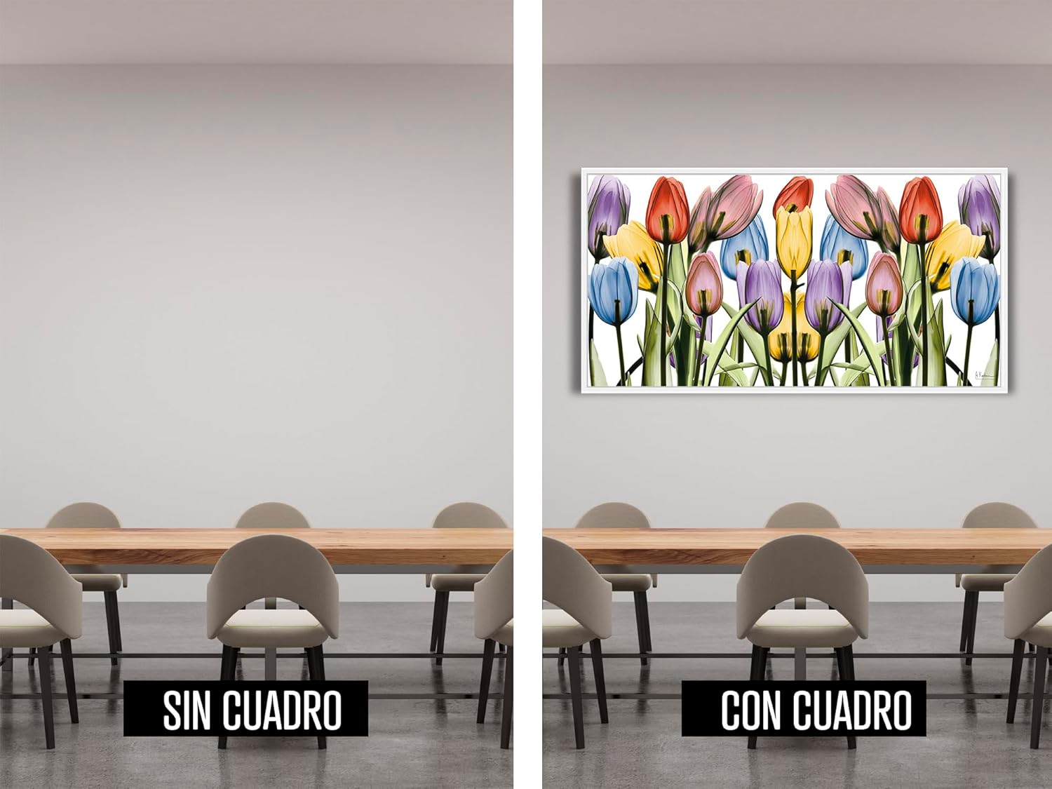 Ideas creativas In-Cuadro Decorativo Moderno Con Marco Flotante Tulipanes de Color (Blanco)- Flores-Salas-Comedor-Textura Oleo-Tela Canvas-140 x 70 cm - Imagen 8