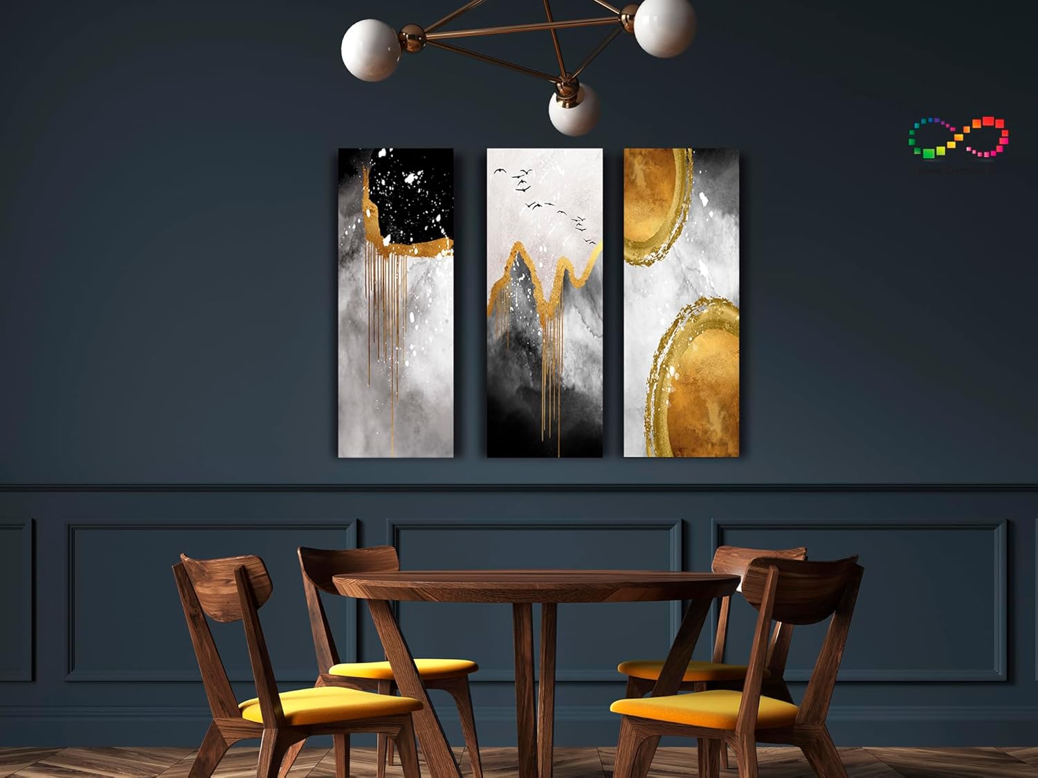 Ideas Creativas In Set de 3 Cuadros Decorativos Canvas Lienzo Impresión Arte Abstracto Negro Gris Con Textura Oro Polioleo Diferentes Tamaños Medidas Disponibles Decoración Para Interiores Cuadros Minimalistas Modernos Cuadro Para Sala Comedor Recámara Oficina Cocina Calidad Premium - Imagen 5