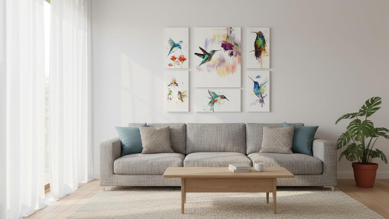 Set de 6 Cuadros Decorativos en Canvas Para Sala Recamara o ComedorColibris Acuarela Ideas creativas In-Textura Oleo 80 x 80 cm - Imagen 8