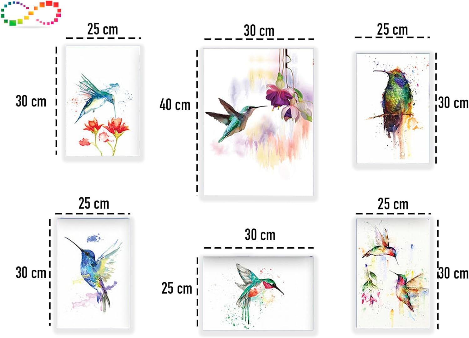 Set de 6 Cuadros Decorativos en Canvas Para Sala Recamara o ComedorColibris Acuarela Ideas creativas In-Textura Oleo 80 x 80 cm - Imagen 6