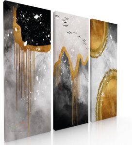 Ideas Creativas In Set de 3 Cuadros Decorativos Canvas Lienzo Impresión Arte Abstracto Negro Gris...