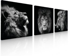 Ideas Creativas In-Set de 3 Cuadros Decorativos Modernos Para Sala o Recamara, Leones-Cara De Leon-...