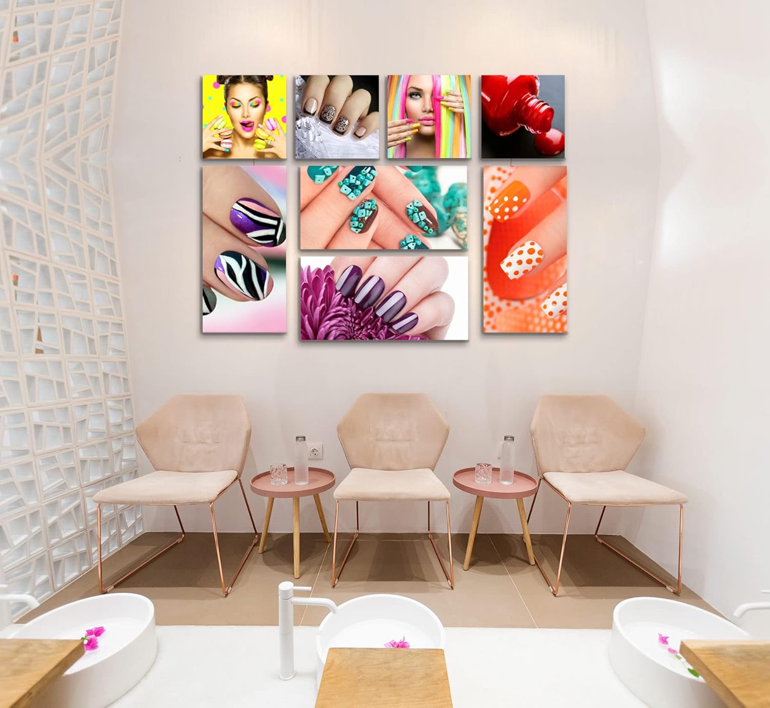 Ideas creativas In Set de 8 Cuadro Decorativos Para Estetica o Spa Uñas Mix-Canvas Modernos - Imagen 2