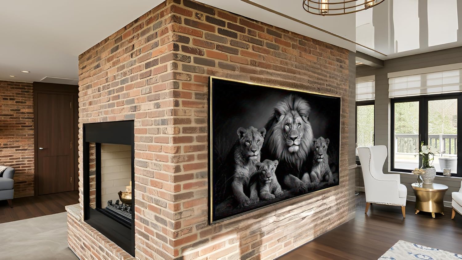 Ideas Creativas In-Cuadro Decorativo Moderno Con Marco Flotante Para Sala Recamara Oficina Familia Rey Leon Blanco Y Negro 120 X 80 CM(Oro) - Imagen 6