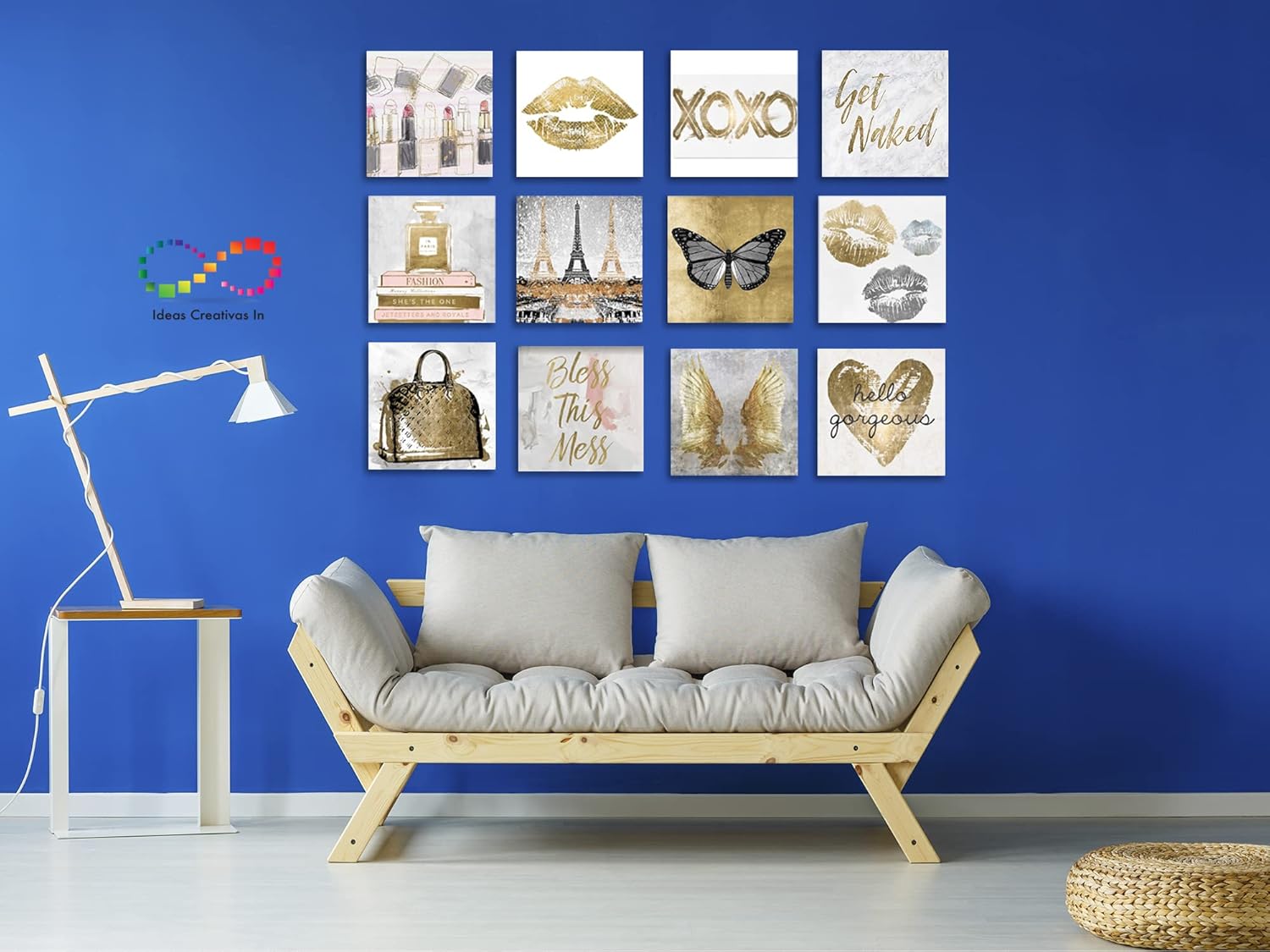 Ideas Creativas In-Set de 12 Cuadros Decorativos Para Recamaras- Love Fashion Tonos Dorados-Tela Canvas - Imagen 7