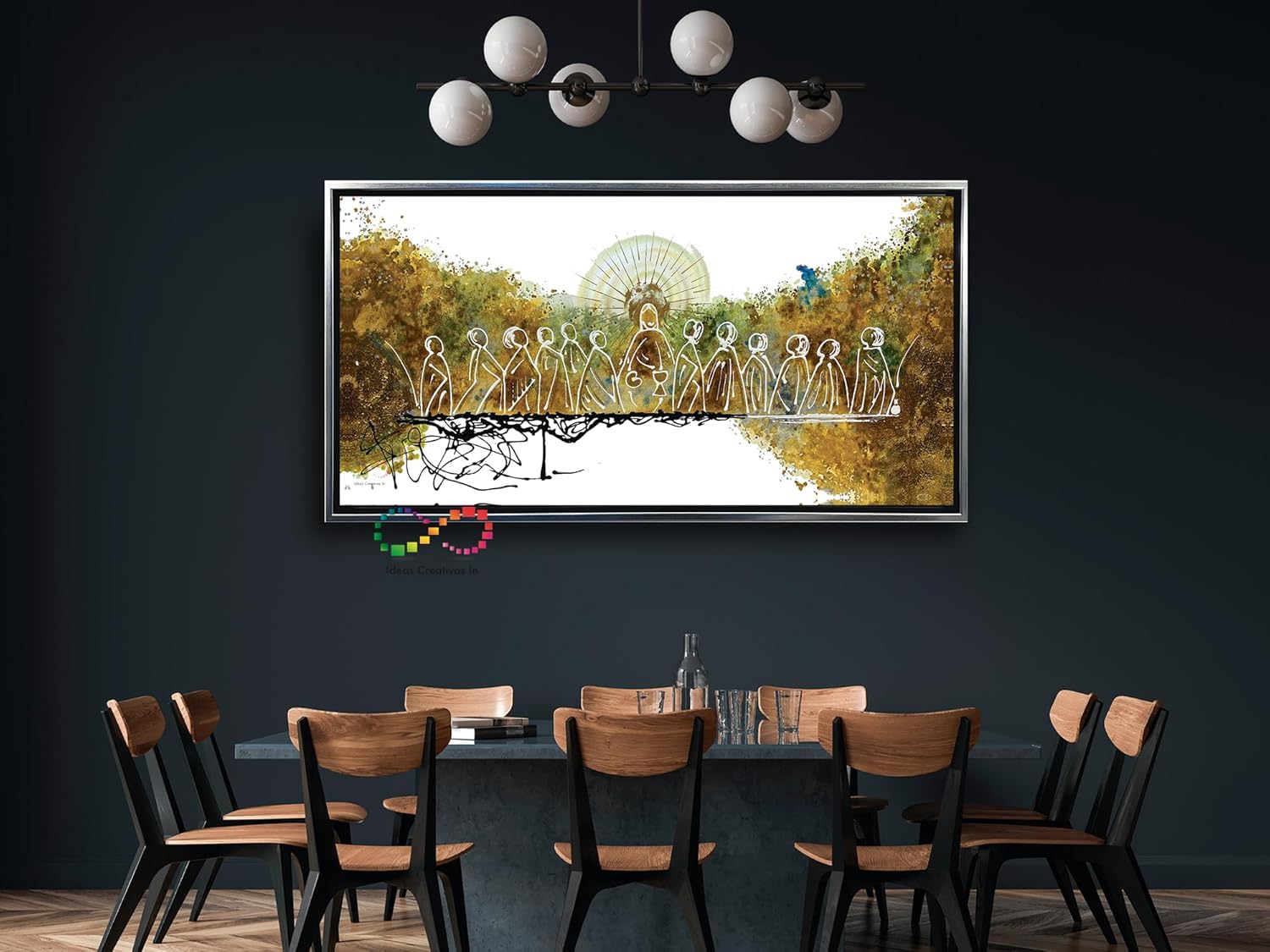 Ideas creativas in- Cuadro Decorativo Canvas Marco Flotante Para Comedor Cocina Ultima Cena Sagrada Abstracta Calidad Premium (Plata)-Textura oleo-140 x 70cm - Imagen 2
