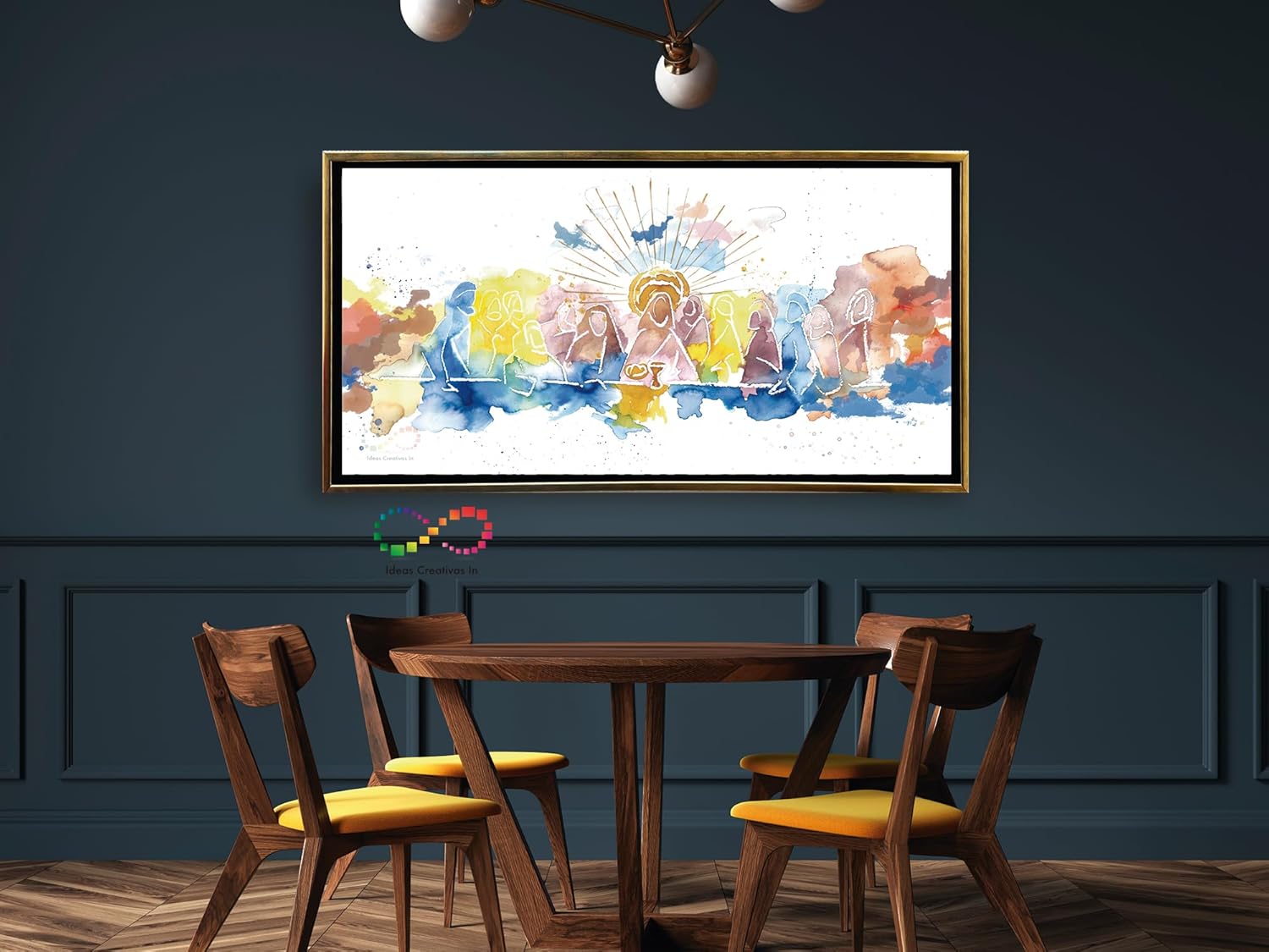 Ideas creativas in-Cuadro Decorativo Canvas Marco Flotante Para Comedor Cocina Ultima Cena Abstracta Acuarela Calidad Premium-Moderno-140 x 70 cm -Oro - Imagen 2