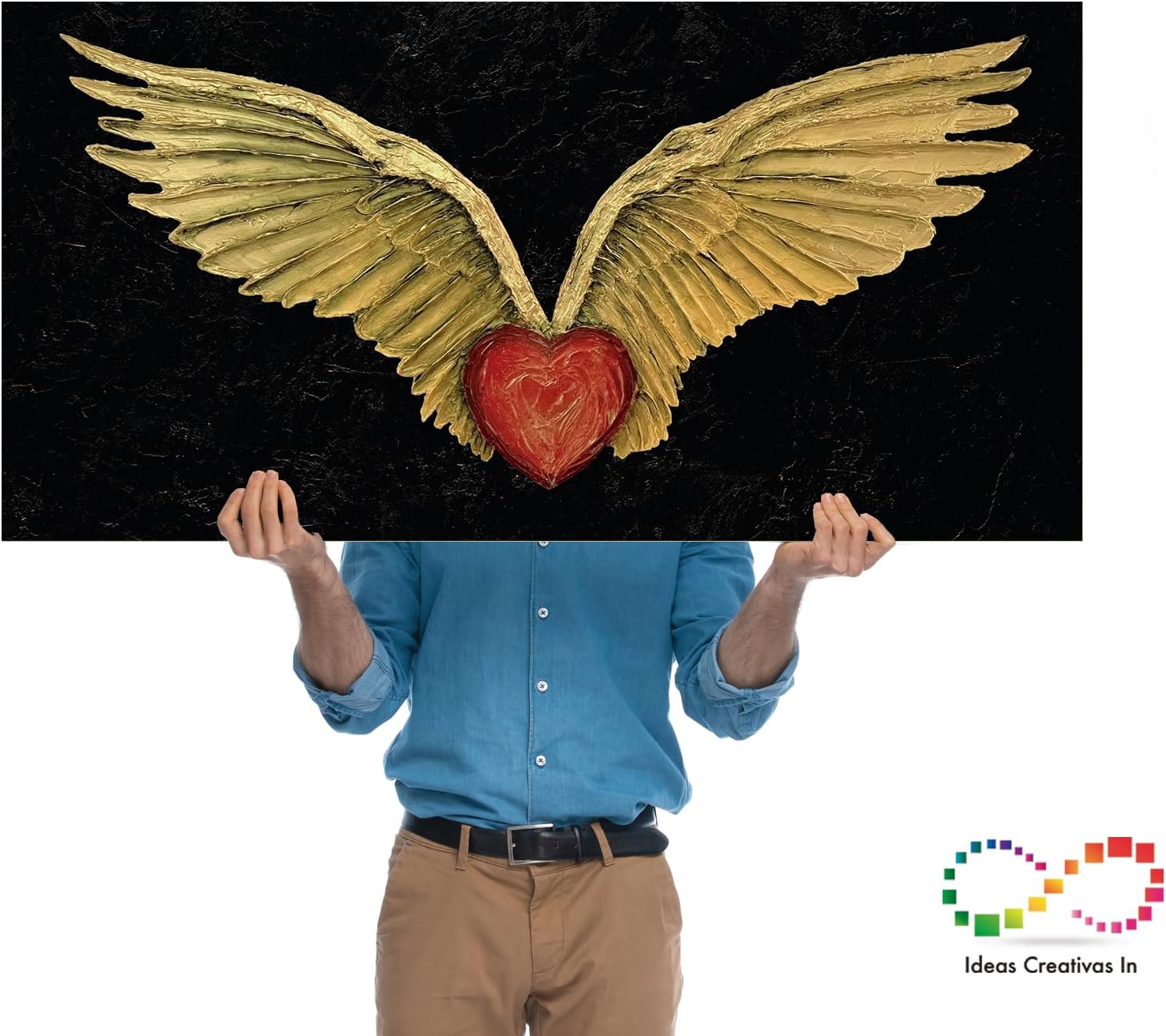 Cuadro Decorativo Figurativo Canvas Alas doradas Con Corazon - Imagen 5
