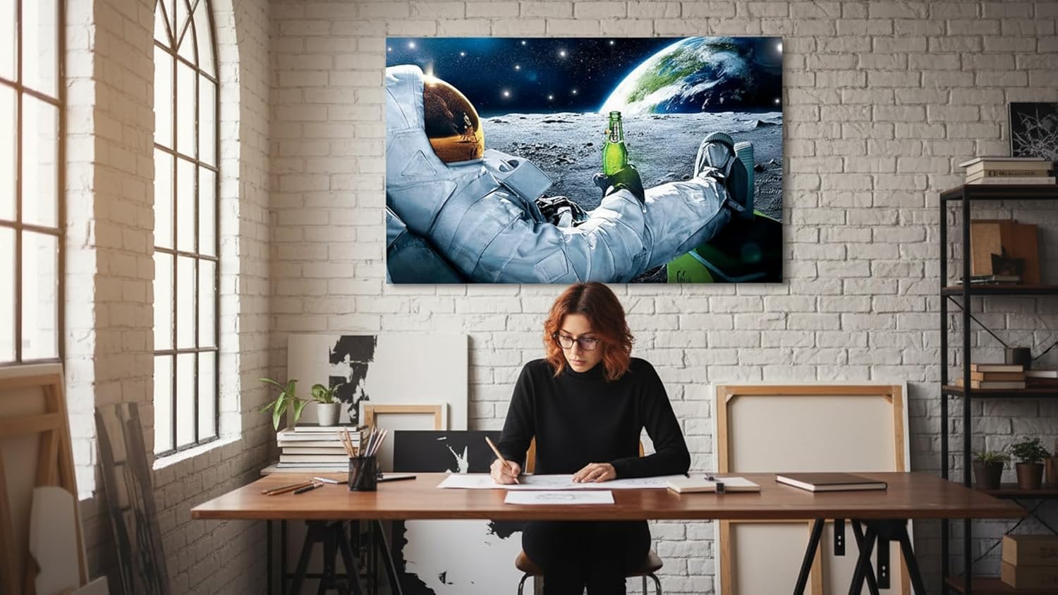 Cuadro Decorativo Moderno Para Recámara Astronauta con Cerveza Personalizable-Canvas-Decoracion -Ideas Creativas In 120 x 80 cm - Imagen 5