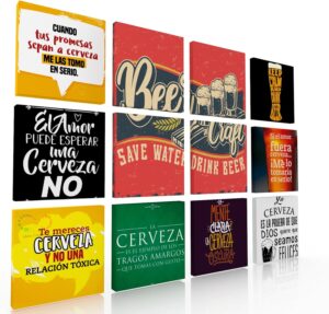 Ideas Creativas in Set de 12 Cuadros Decorativos Para Bar o Cantina Frases de Cerveza-Canvas