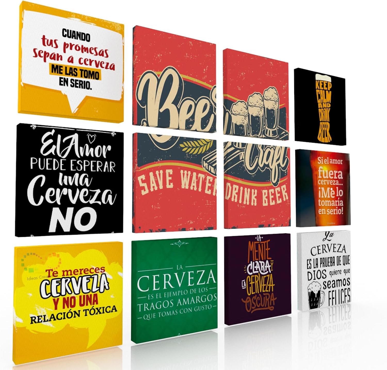 Ideas Creativas in Set de 12 Cuadros Decorativos Para Bar o Cantina Frases de Cerveza-Canvas